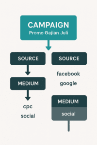 Ilustrasi perbedaan UTM Source, Medium, dan Campaign